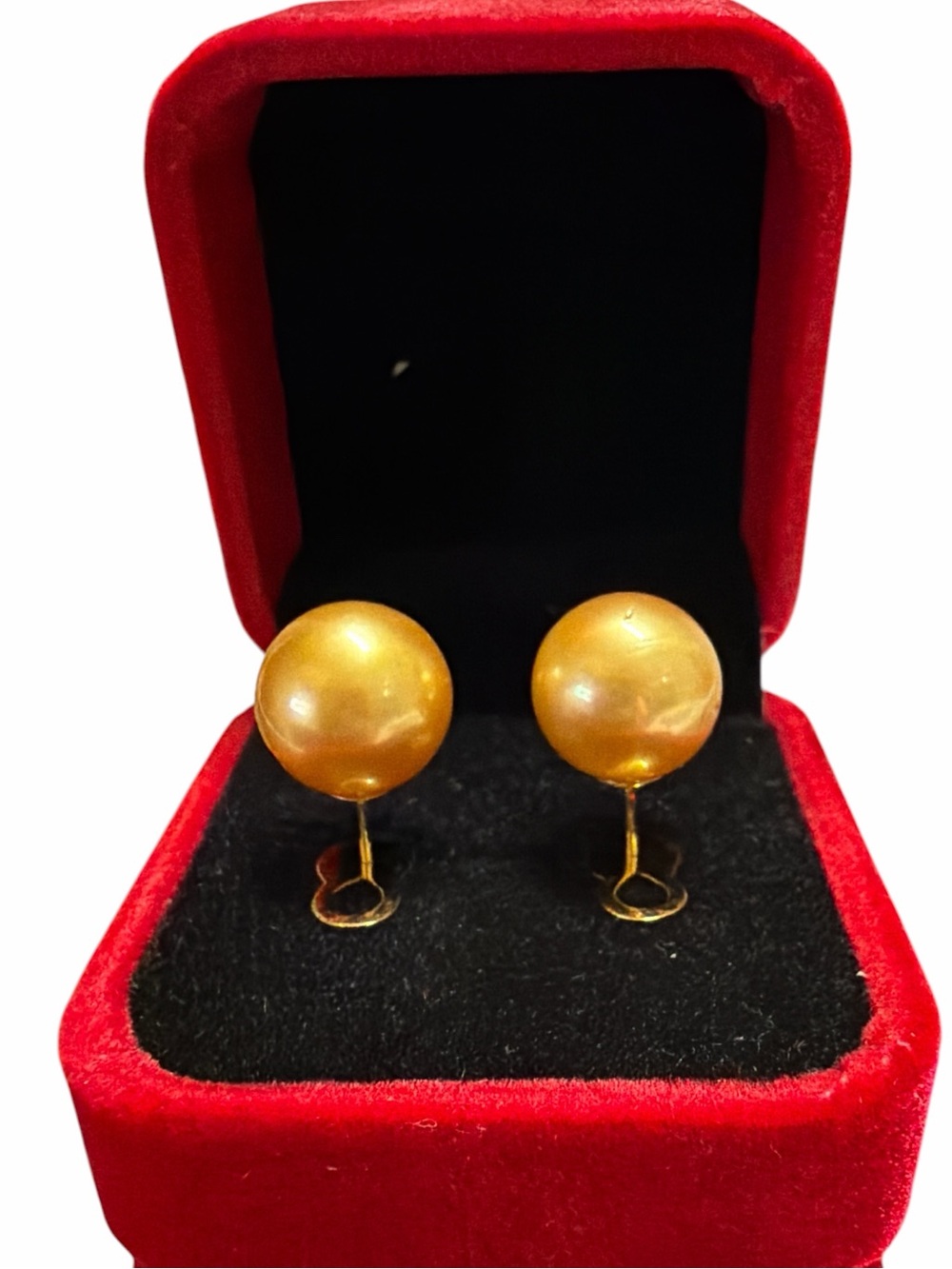 New Authentic 12.5-12.7mm South Sea Pearl Golden Stud Earrings 14k Gold Pawnable
